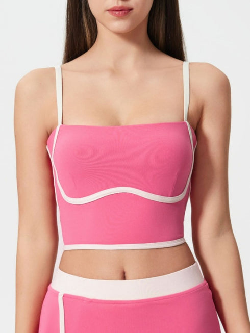 Millennia Contrast Trim Square Neck Active Cami with Detachable Chest Pads - Odaingerous